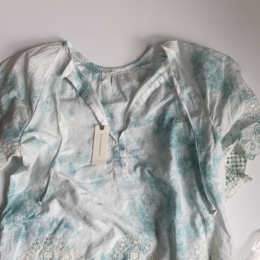 Anthropologie Blue Tie Dye Embroidered Top sz XS - Picture 9 of 10
